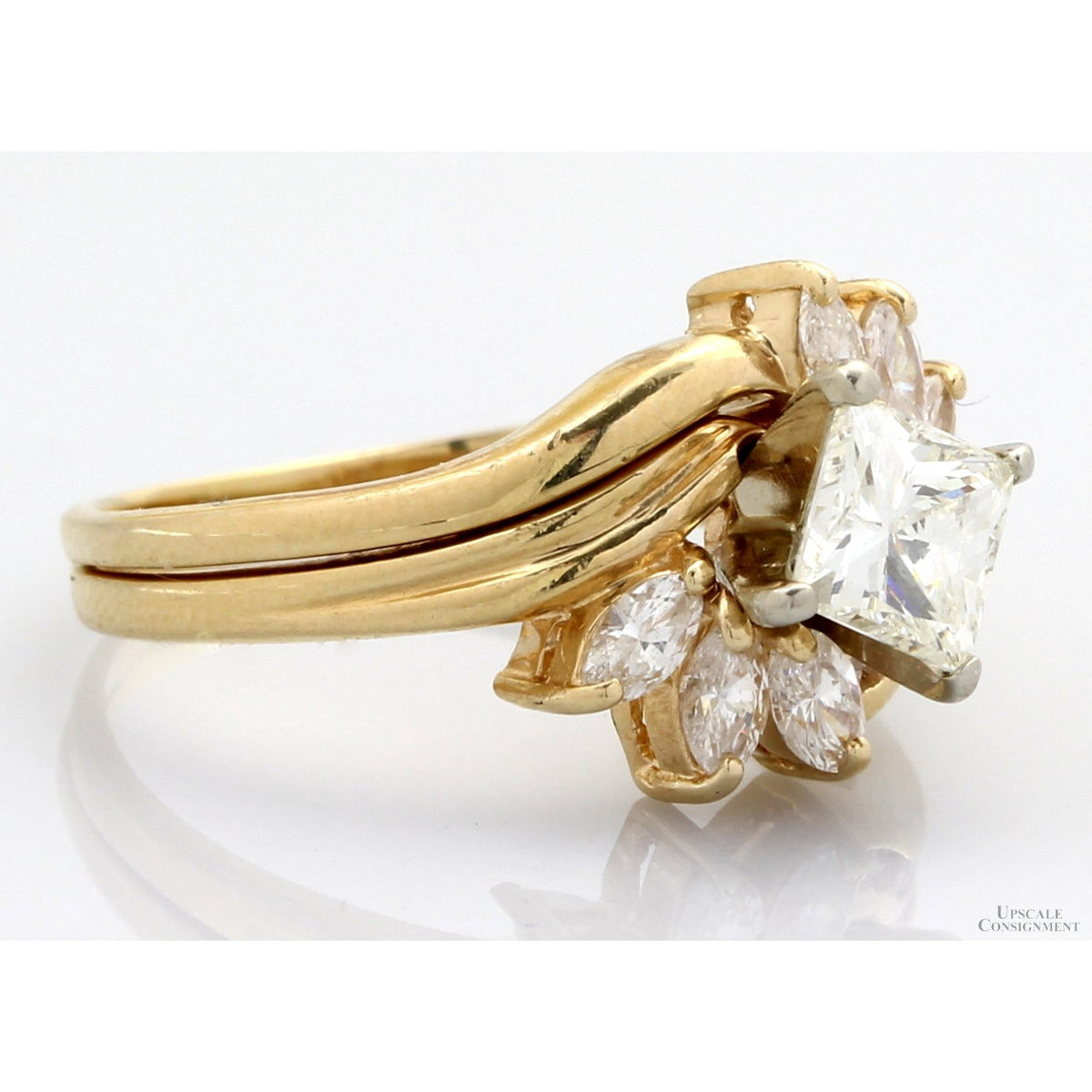 Shane Co. Vintage 1.11ct Princess Cut Diamond Bridal Set | 14K Yellow Gold | 1.81ctw