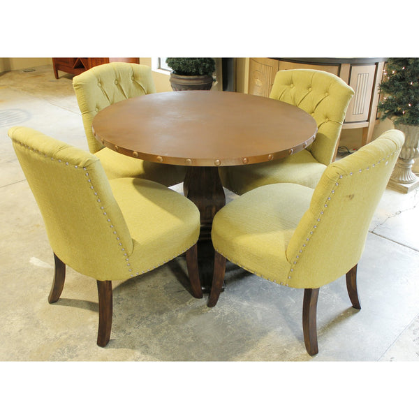 World Market Round Bronze Finish Table w/4 Green Chairs