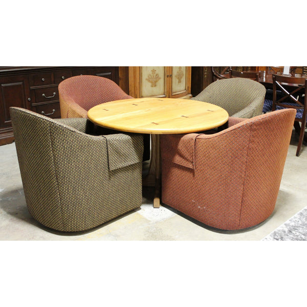 Oak Dinette Set w/4 Upholstered Barrel Chairs