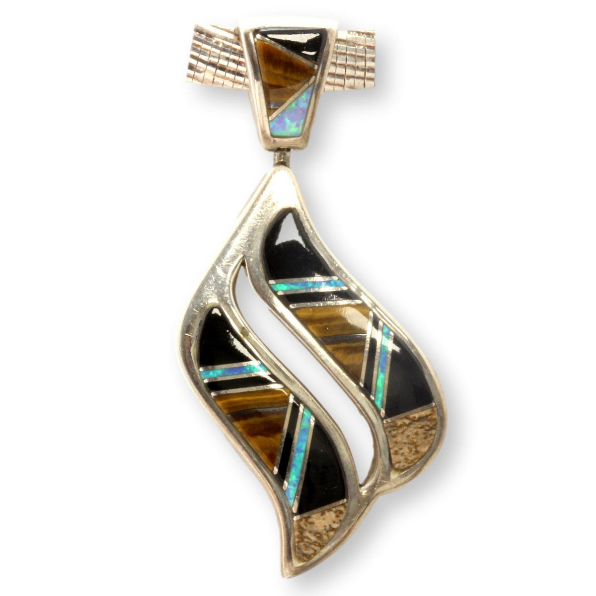 Don Lucas Sterling Silver Inlay Pendant with Coordinating Western Inlay Drop Earrings