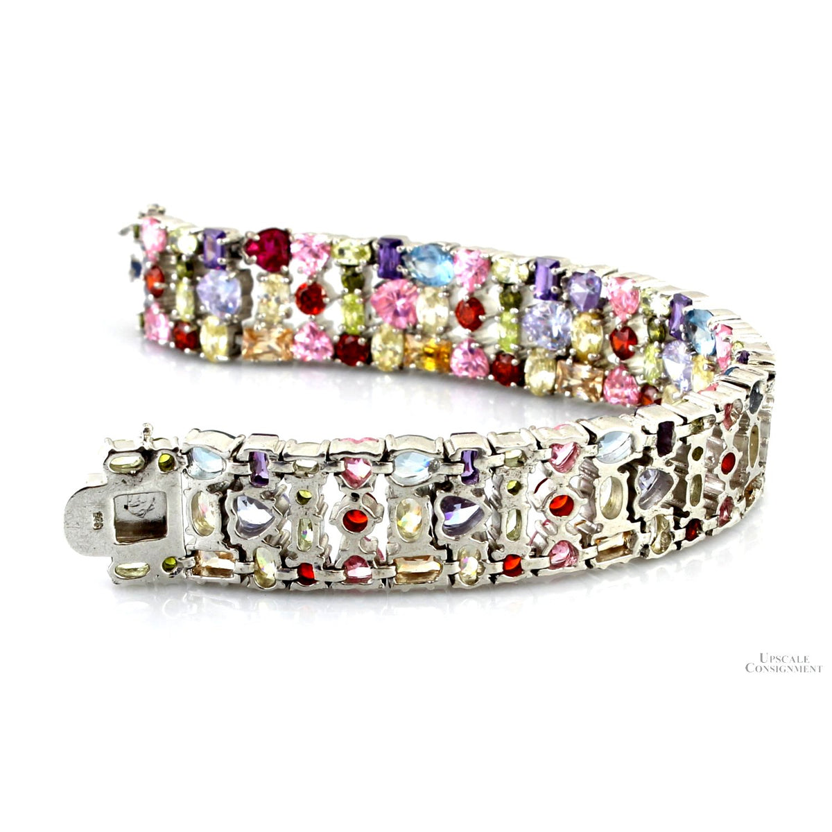 Multicolor Round Oval Heart Pear CZ Sterling Silver Bracelet