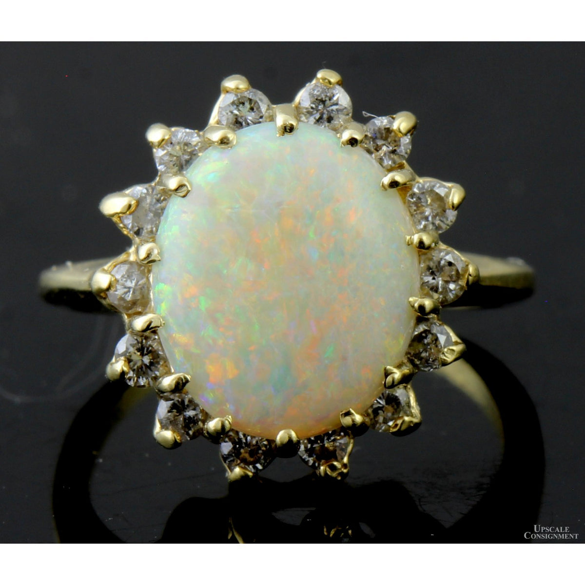 14K 1.36ct Australian Opal & .41ctw Diamond Halo Ring