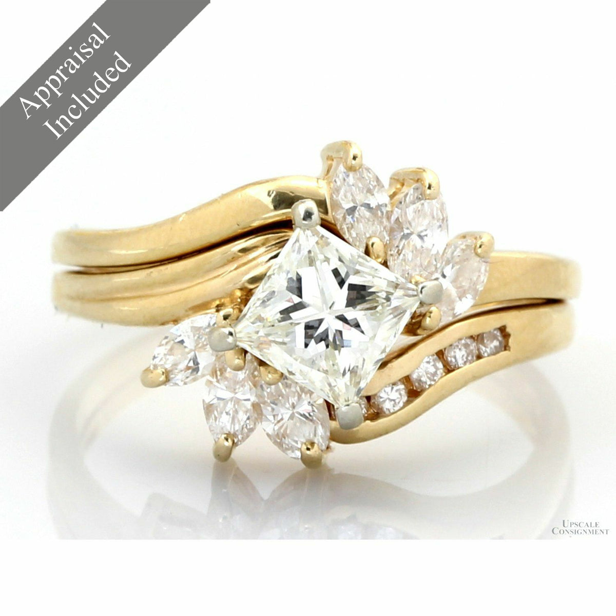 Shane Co. Vintage 1.11ct Princess Cut Diamond Bridal Set | 14K Yellow Gold | 1.81ctw
