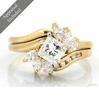 Shane Co. Vintage 1.11ct Princess Cut Diamond Bridal Set | 14K Yellow Gold | 1.81ctw