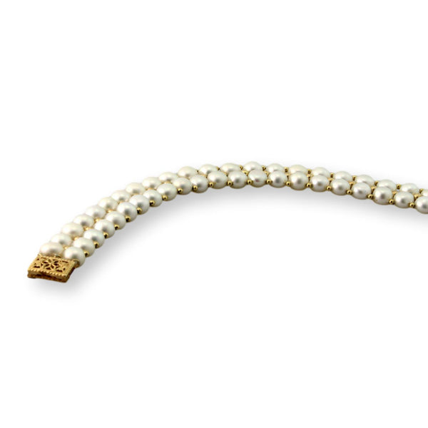 14K Gold Multi-Row Pearl & Gold Spacer Bead Bracelet
