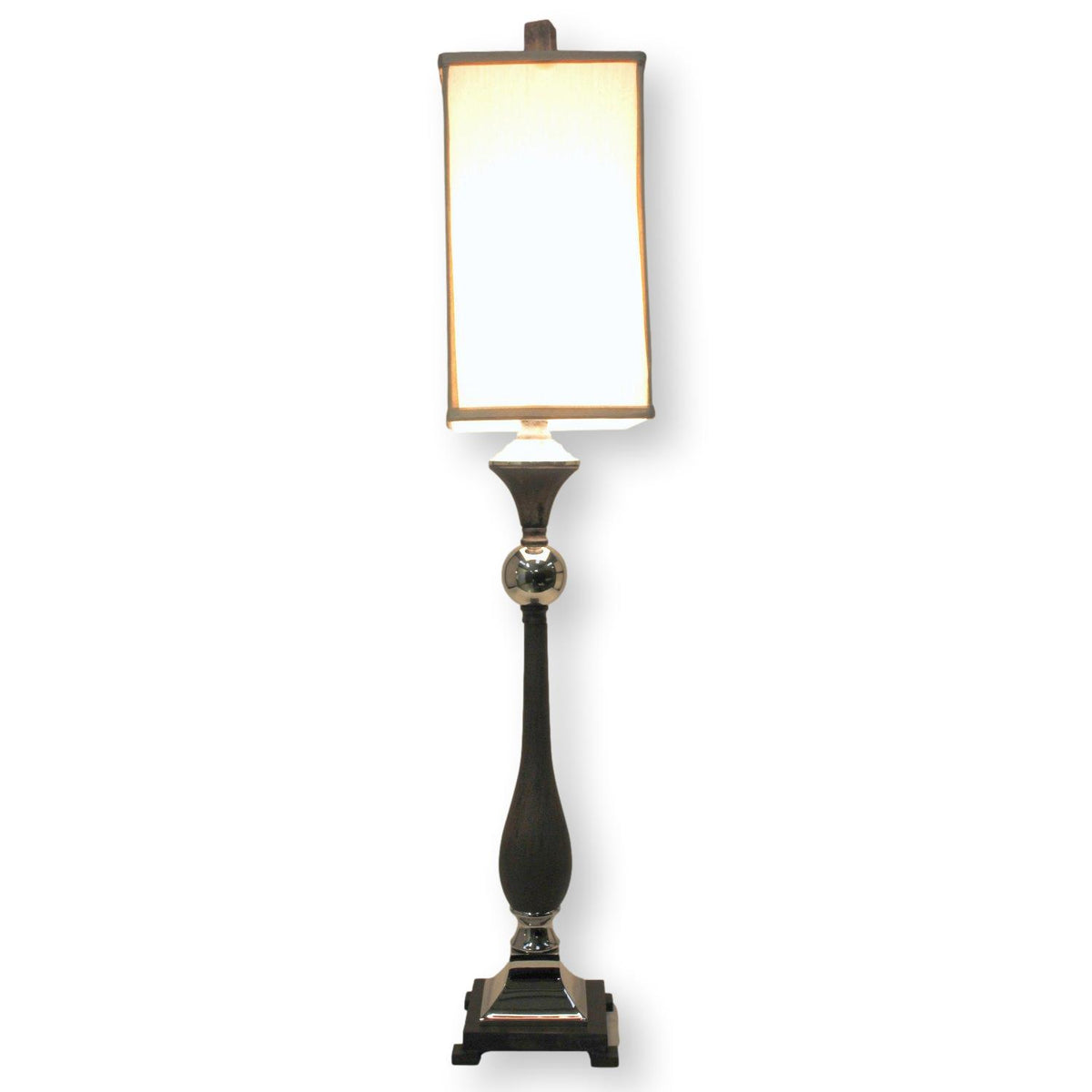 Chrome & Wood Buffet Table Lamp w/Tall Square Shade