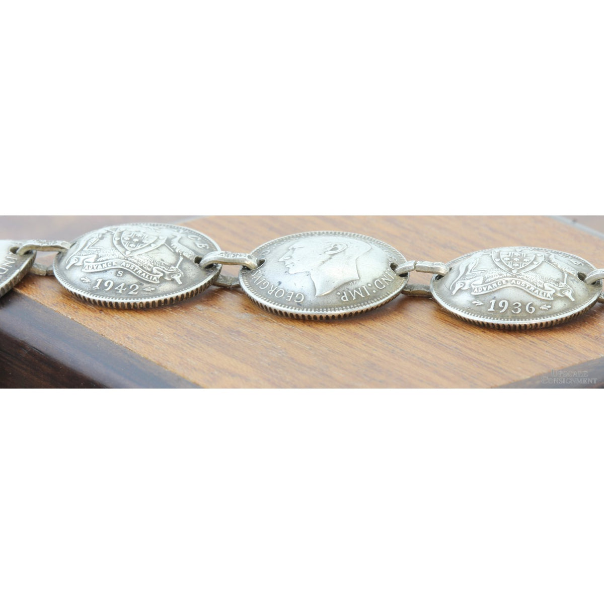 WWII Australian Sterling Silver Coin Trench Art Bracelet 1940–43