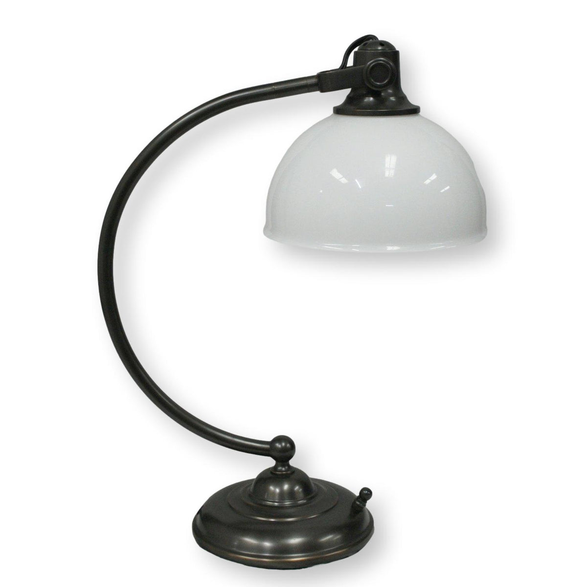 Pottery Barn Bronze Desk Lamp w/Milk Glass Shade