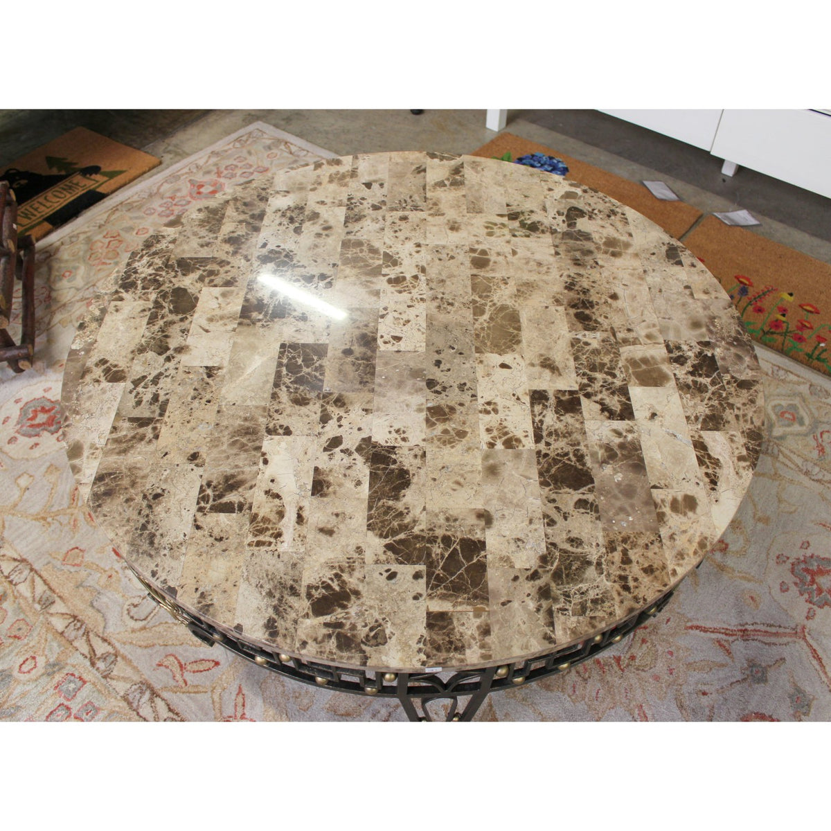 Round Stone Top & Wrought Iron Coffee Table