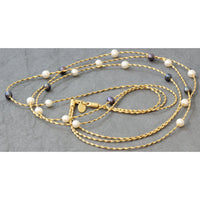 14K Gold Twisted Three-Strand Graduated Length Pearl Station Necklace