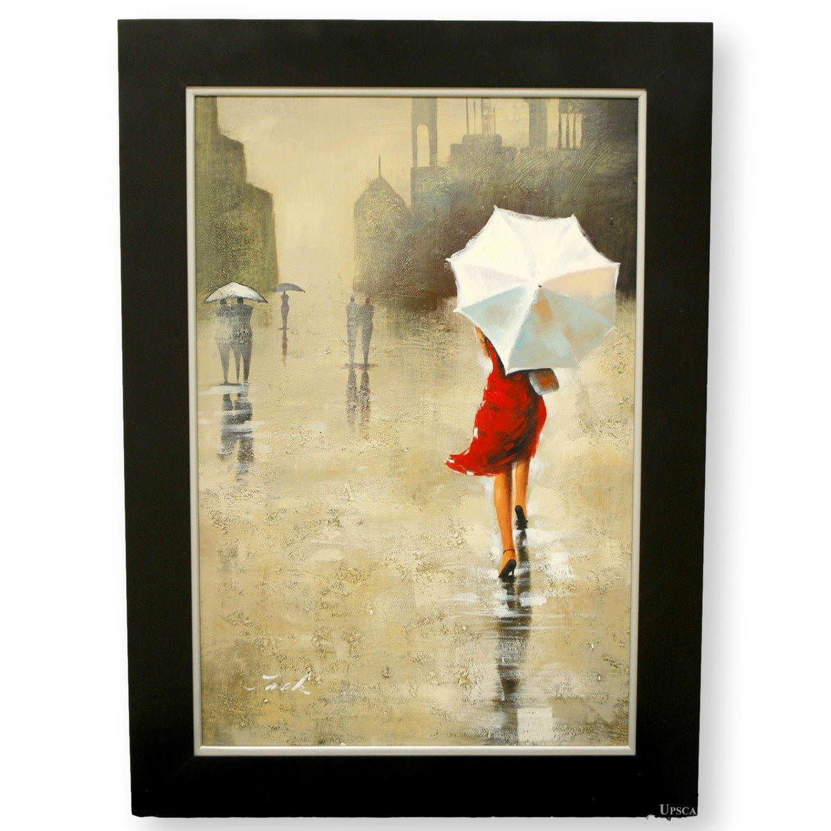 Original Painting Red Dress, White Umbrella II