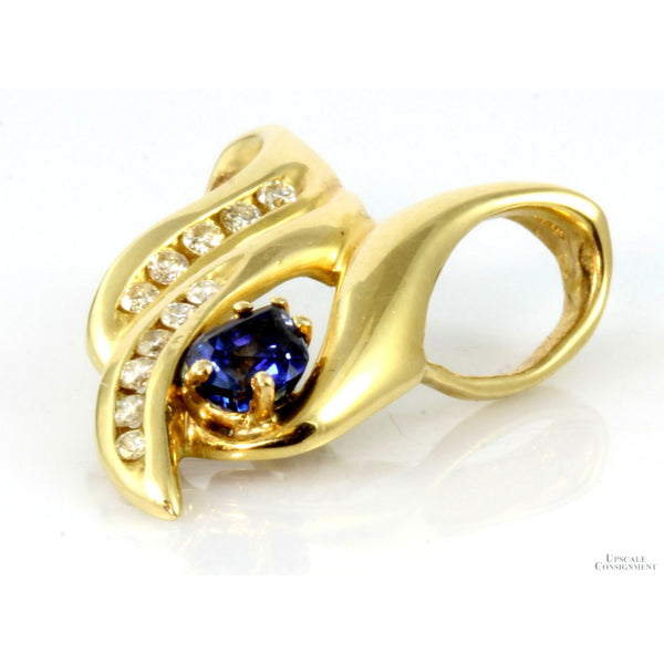 Natural Sapphire & Diamond 14K Gold Slide Pendant