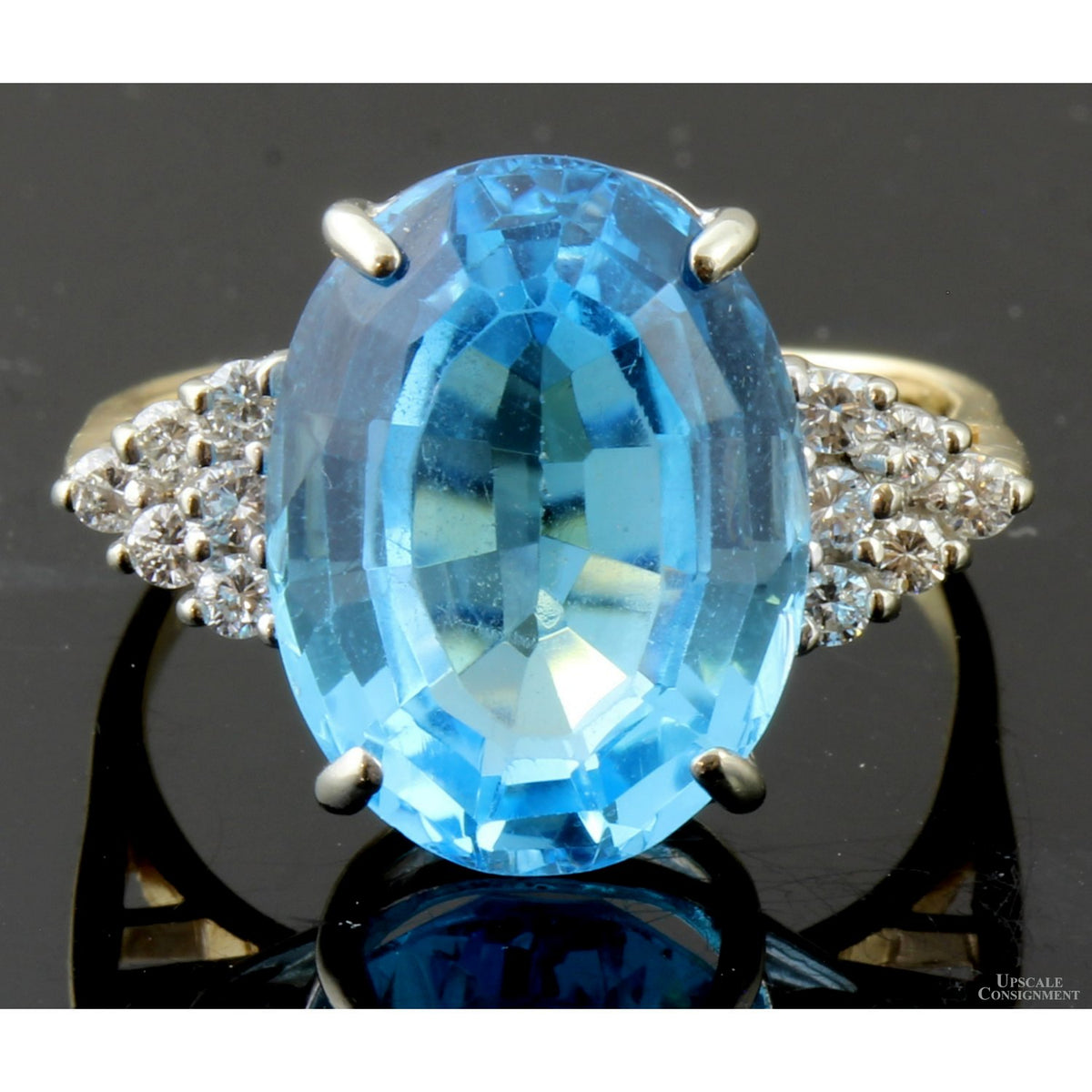 10.62ct Swiss Blue Topaz & .35ctw Diamond 14K Gold Ring