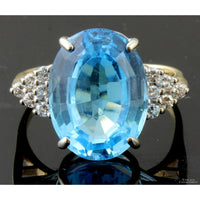 10.62ct Swiss Blue Topaz & .35ctw Diamond 14K Gold Ring