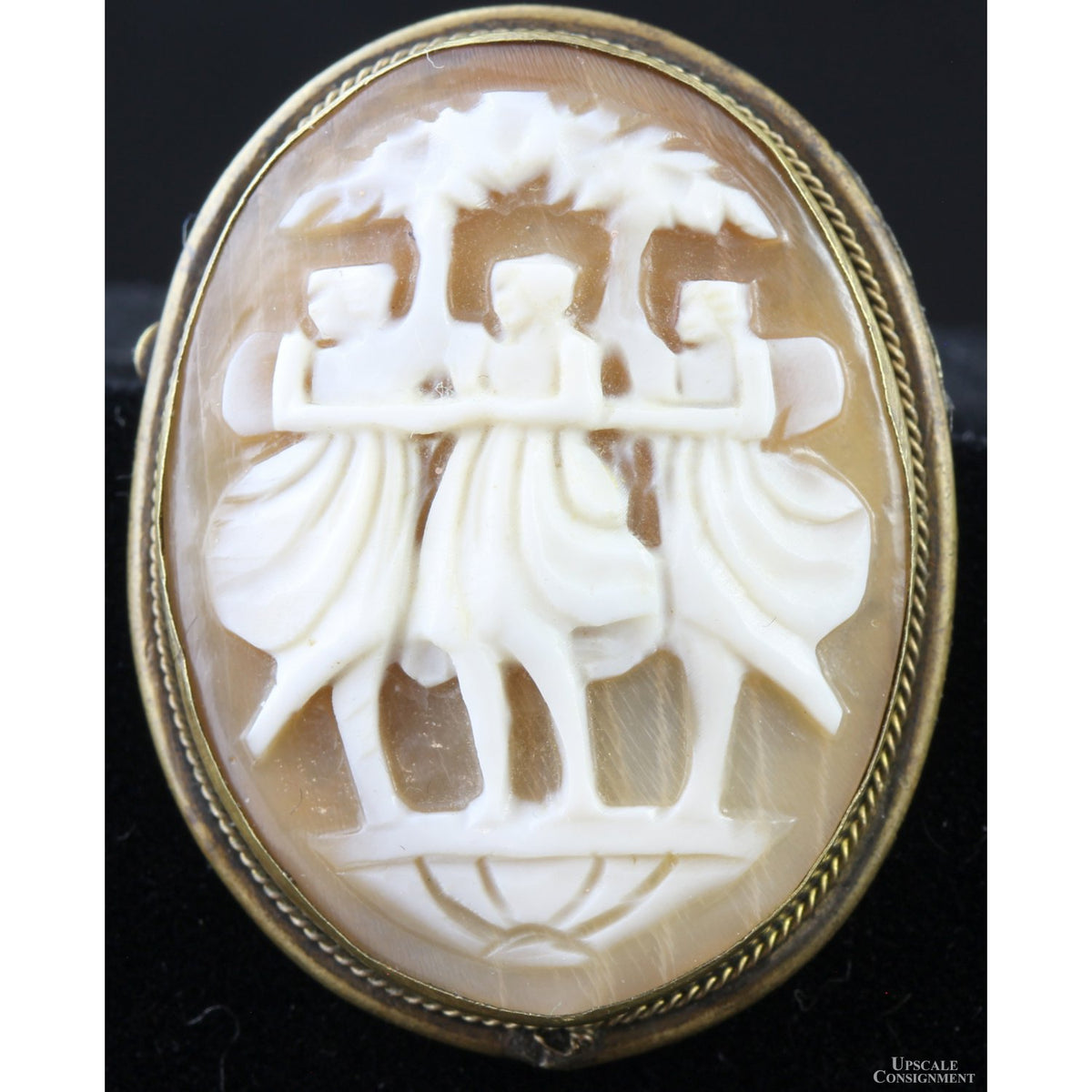 800 Silver THREE GRACES Shell Cameo Pendant Brooch