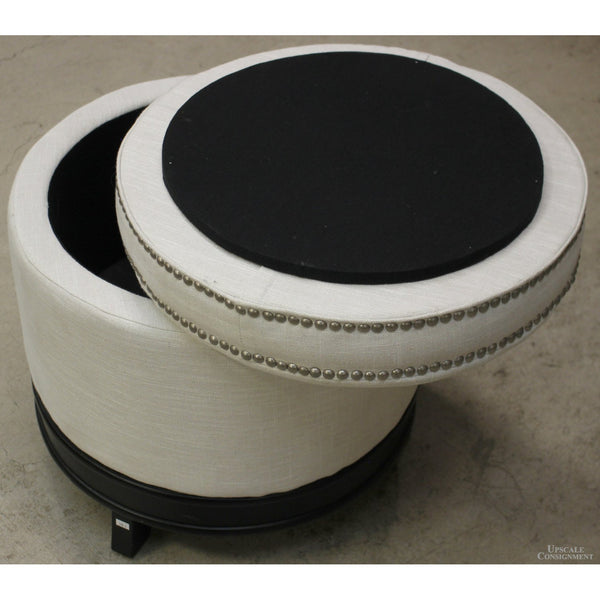 Round Cream Storage Ottoman w/Nailhead