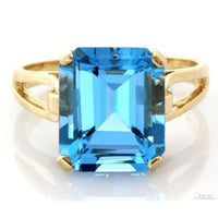 14K Gold Ring | 7.89 Ct Emerald-Cut Swiss Blue Topaz | Eye-Clean Blue Topaz