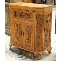 Asian Style Ornately Carved Bar Cabinet w/Elevator Lift