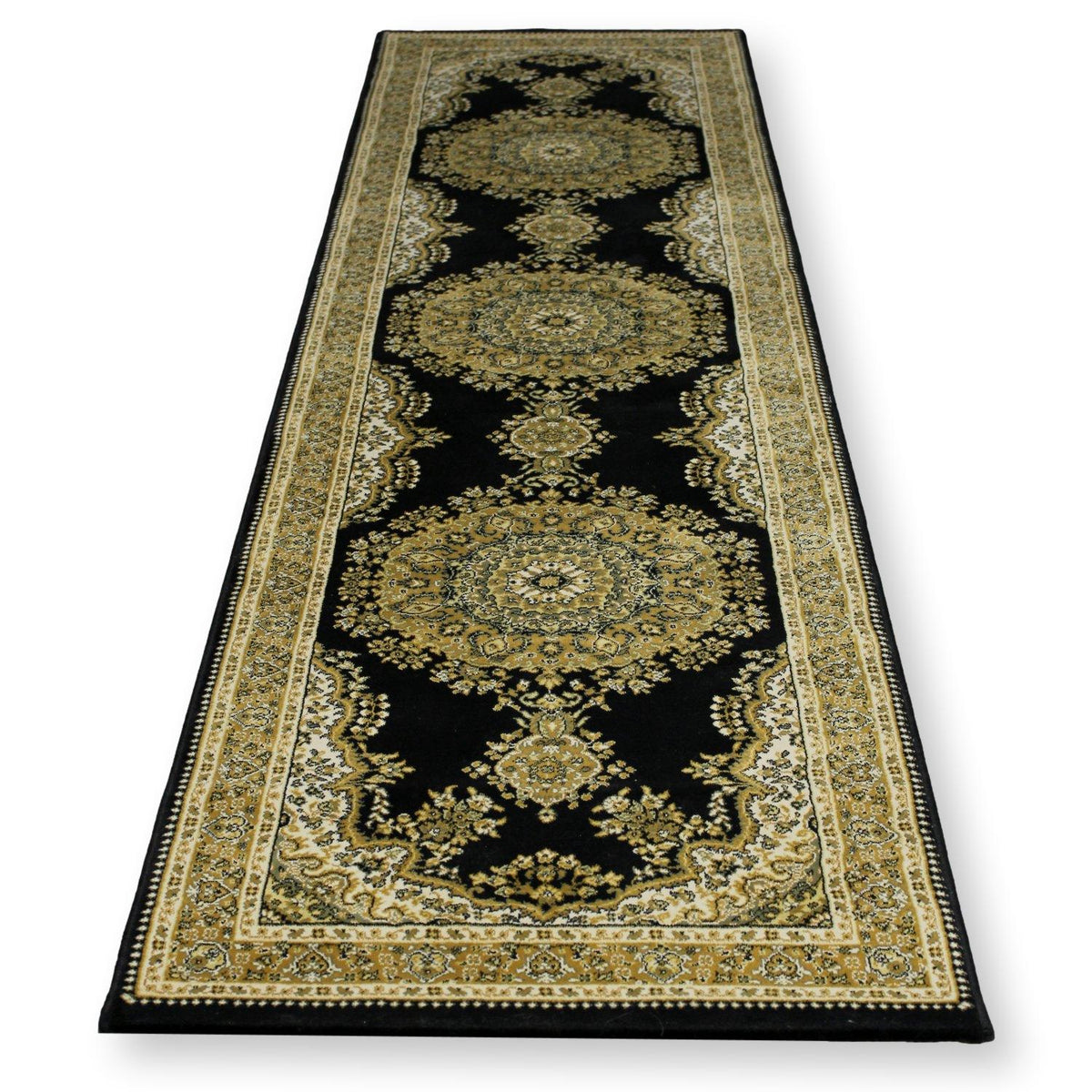 Starline 2' 8'' X 9' 11'' 'Turkish Bazar' Poly Black & Gold Runner Rug