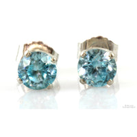 1.60ctw Natural Blue Zircon 14K Gold Stud Earrings