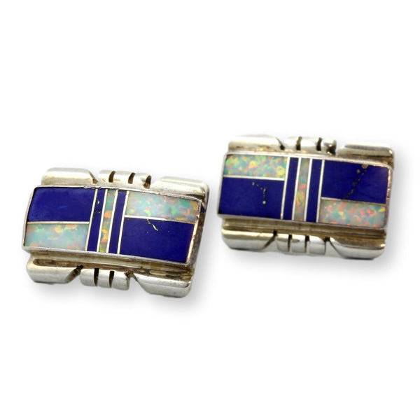 Sterling Silver Blue Lapis & White Opal Inlay Earrings