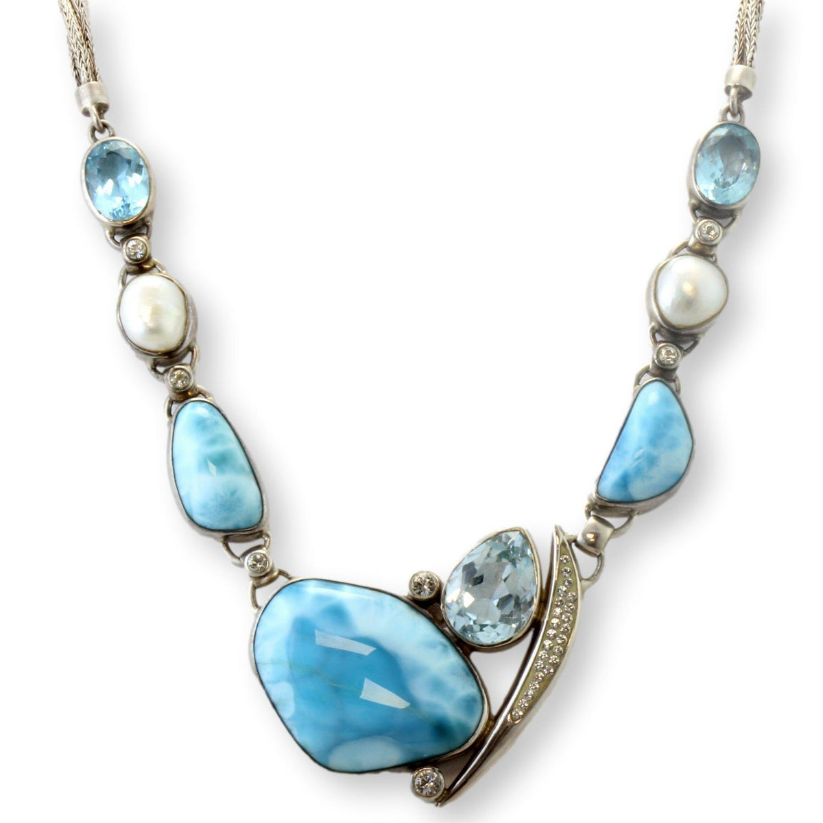 Starborn Larimar Blue Topaz White Topaz Pearl Sterling Silver Suite