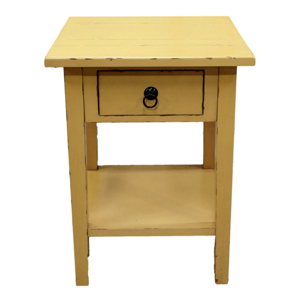 Distressed Yellow Side Table w/Drawer