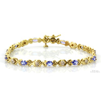 2.31ctw Violetish Blue Tanzanite Diamond XO Link 14K Gold Bracelet