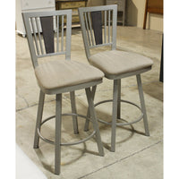 Pair Gray Metal Swivel Counter Stools