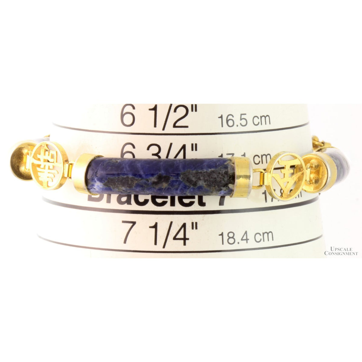 Natural Sodalite Link Bracelet with Gold Tone Accents - Safety Chain