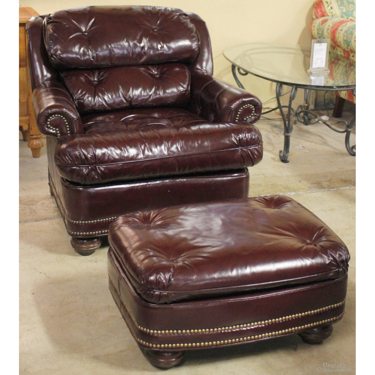 Distinction Leather Mahogany Leather Club Chair & Ottoman