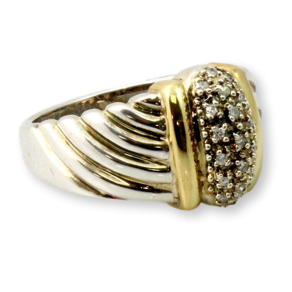 Sterling Silver 14K Yellow Gold .12ctw Diamond Eliza Ring