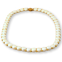 14K Yellow Gold Cultured Pearl Necklace – 9.5mm White Pearls with Gold Spacer Beads