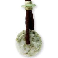 Large Carved Jadeite Jade Bi Disc Pendant Necklace & Silk Corded Necklace, Dragon