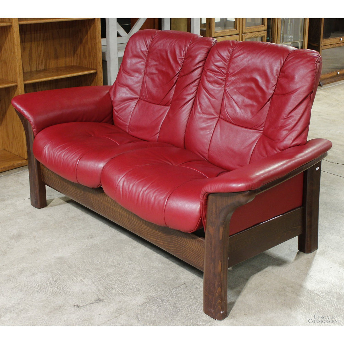 Stressless Red Leather Reclining Loveseat