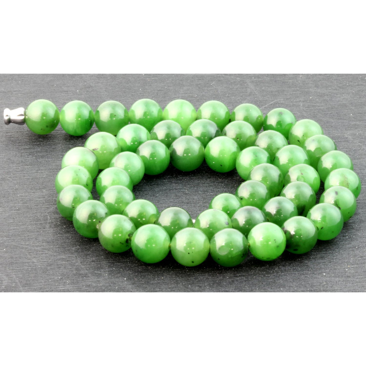 Grade A Burmese Dark Green Nephrite Jade Beaded Necklace