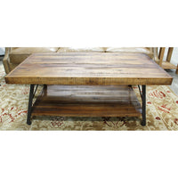 Rustic Metal & Wood Plank Coffee Table