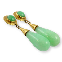 14K Yellow Gold Apple Green Jadeite Jade Drop Earrings