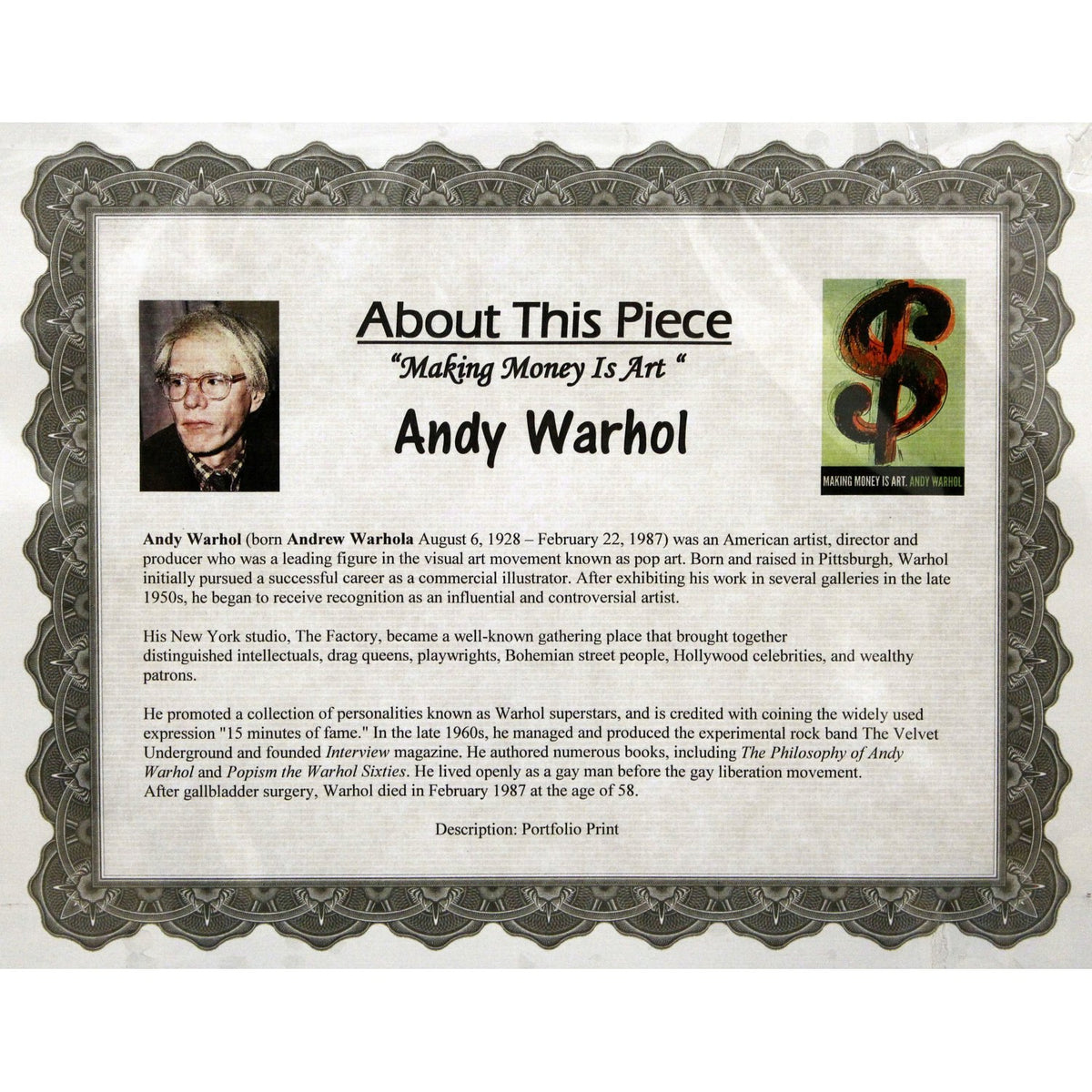 Gallery Framed Art Print 'Making Money Is Art' By Andy Warhol