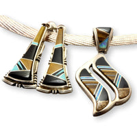 Don Lucas Sterling Silver Inlay Pendant with Coordinating Western Inlay Drop Earrings