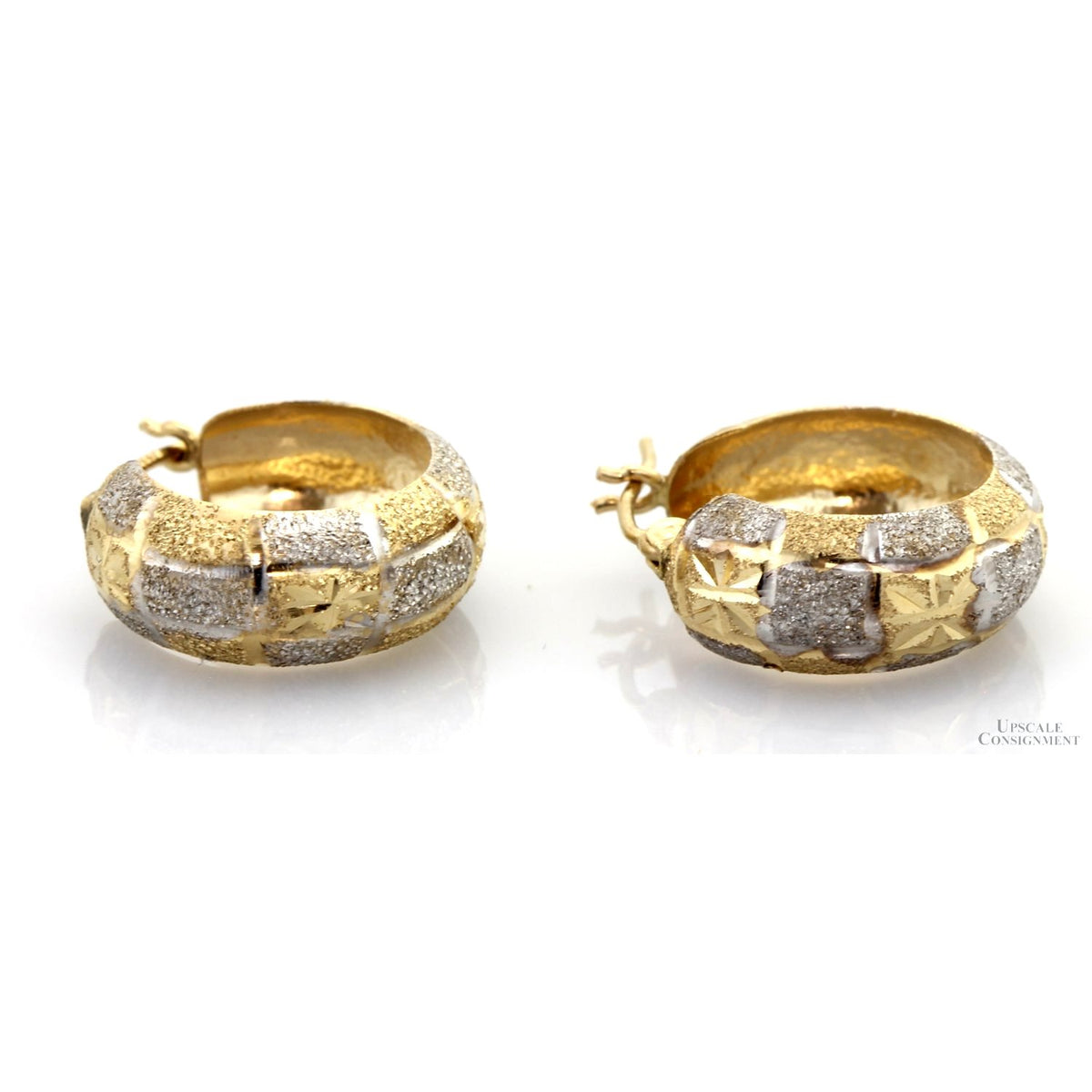 Diamond-Cut Star Design Hoop Earrings |14K Two-Tone Gold