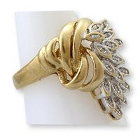 Vintage 10K Gold Diamond Leaf & Ribbon Ring | Nature Inspired Estate Diamond Ring