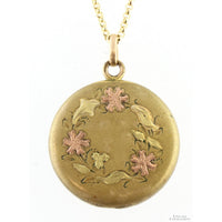 Gold-Tone Locket - Tri-Color Floral Motif & Script Monogram