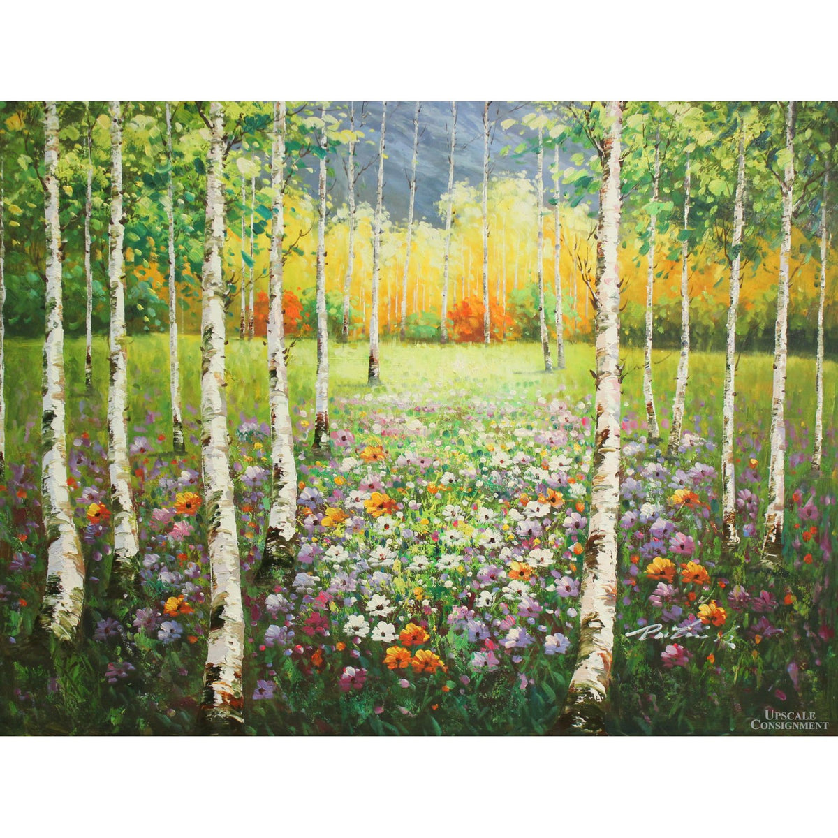 Original Oil Painting - Birch Forest w/Flowers