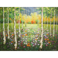 Original Oil Painting - Birch Forest w/Flowers