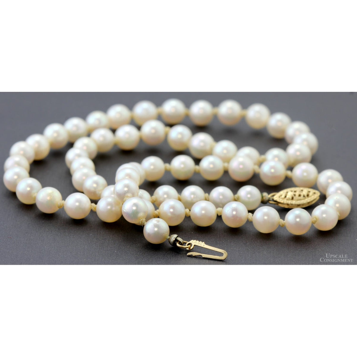 Vintage Cultured Akoya Pearl Necklace | Hand-Knotted Strand | 14K Gold Clasp