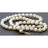 Vintage Cultured Akoya Pearl Necklace | Hand-Knotted Strand | 14K Gold Clasp