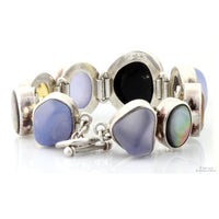 Natural Gemstone & Mabe Pearl Sterling Silver 1"(w) Bracelet