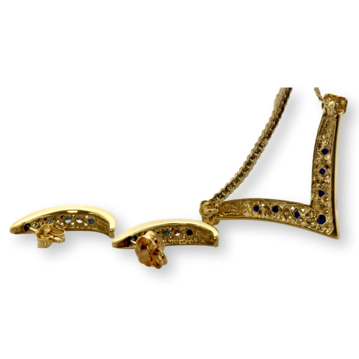 Natural Sapphire & Diamond Necklace & Earring Set| 10K, 14K Gold