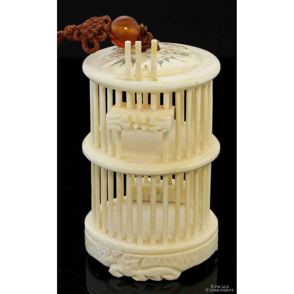Antique Chinese Carved Bone Hanging Singing Cricket Cage